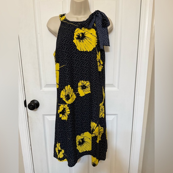 NWT Taylor Navy Polka Dot Floral Sleeveless Sheath Dress Bow Shoulder Women’s 6 - Picture 3 of 5